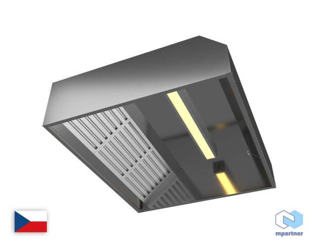 Digestoř jednostranná s horním čelním úkosem, šířka 2300 mm